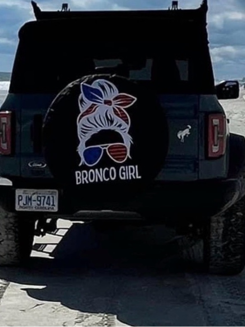 Bronco Messy Bun Girl with Sunglasses + 'Merica Spare Tire Cover